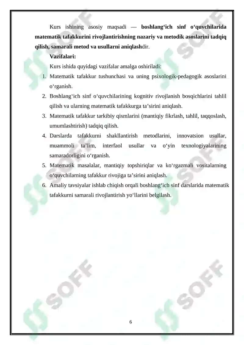 "MATEMATIKA O‘QITISH METODIKASI" 6