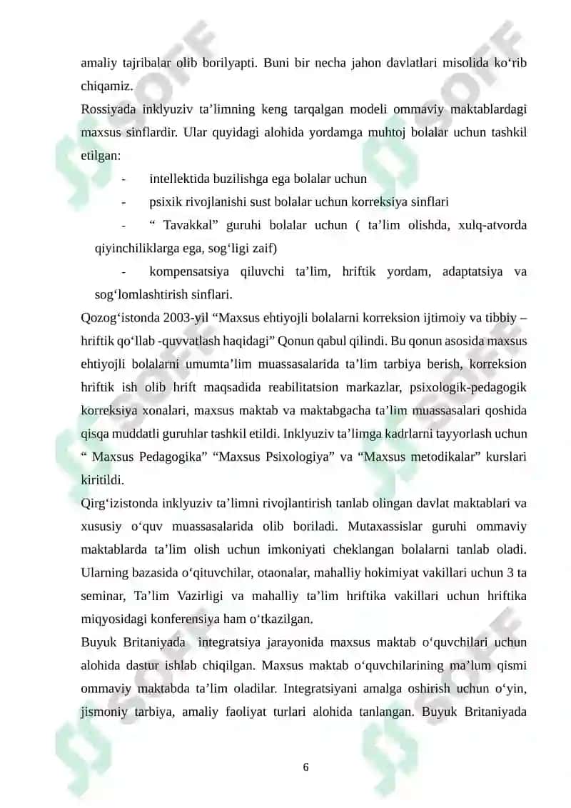 INKLYUZIV TA’LIM BO‘YICHA CHET EL TAJRIBASI 6