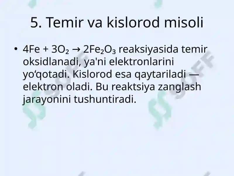 Oksidlanish-qaytarilish reaksiyalarining ahamiyati 6