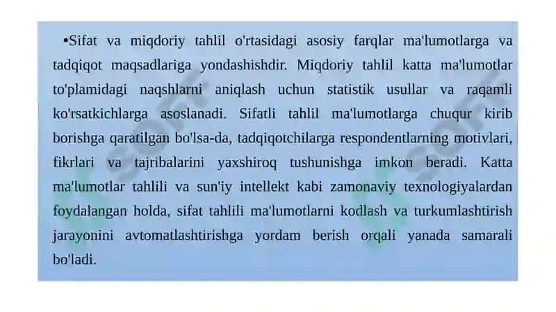Sifatlima'lumotlarni tahlil qilish ma’ruza(M)№6 6