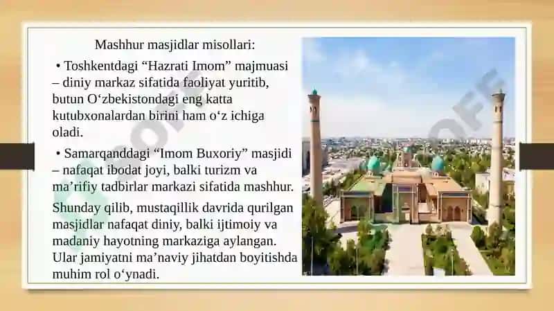 Mustaqillik yillarda qurilgan masjid va madrasalar 6