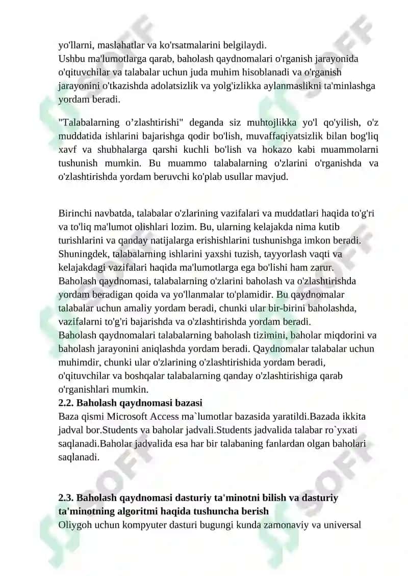 Talabalarning o‘zlashtirishi. Baholash qaydnomasi tizimi 6