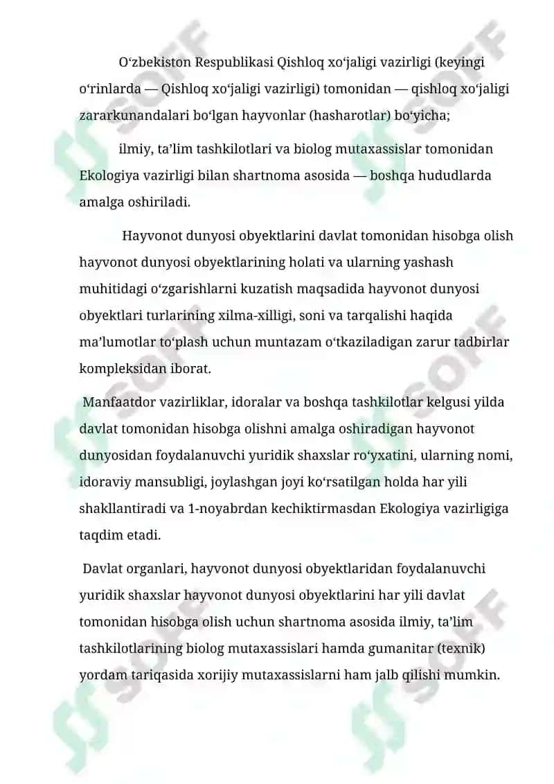Hayvonot dunyosi obyektlari davlat kadastrini yuritish tartibi 6