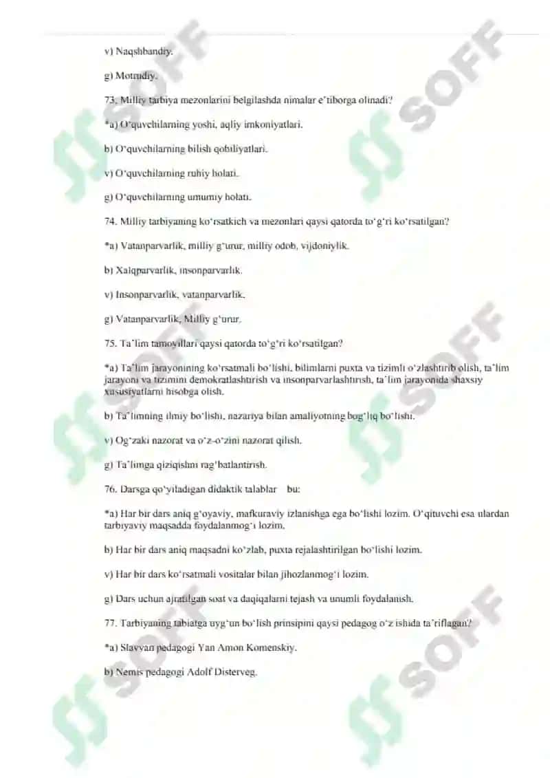 Pedagogika fanidan test savollar 2025 6