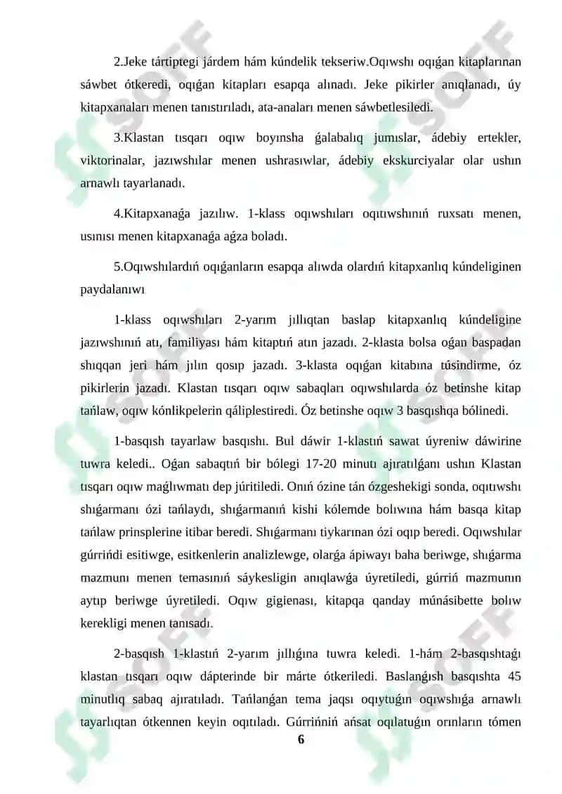 Sawat úyretiw dáwirinde klastan tıs jumıslar kurs jumısı 6