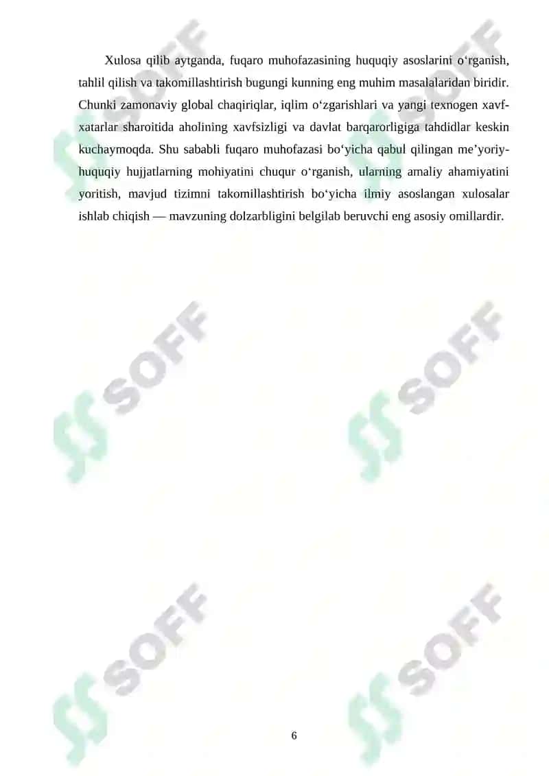 FUQARO MUHOFAZASINING HUQUQIY ASOSLARI (FUQARO MUHOFAZASI BORASIDA QABUL QILIGAN HUQUQIY-ME’YORIY HUJJATLARNING MOHIYATI). 6