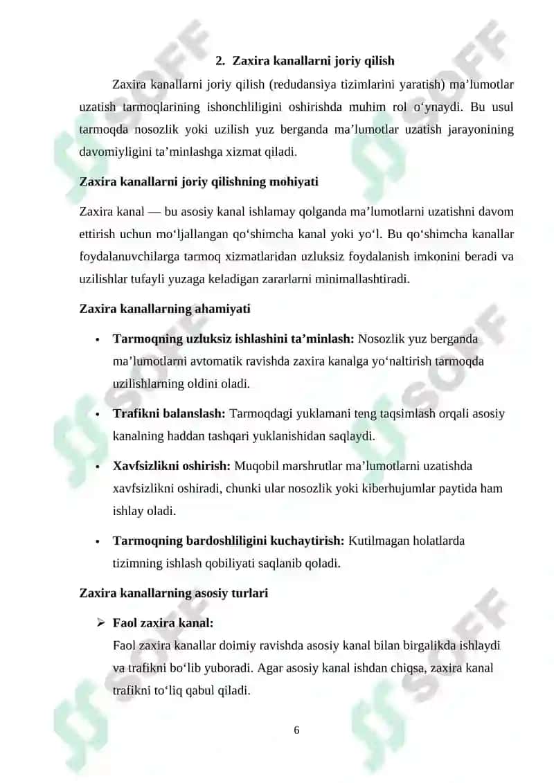 "Ma'lumotlar uzatish tarmoqlarining ishonchlilik ko`rsatkichlariga talablar va ularni oshirish usullari. Ma’lumotlar uzatish tarmoqlarida monitoring usullari va protokollari" 6