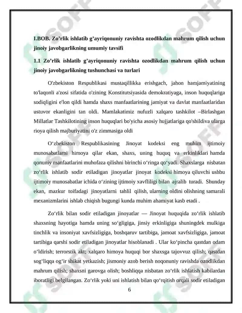 Zo’rlik ishlatib g’ayriqonuniy ravishta ozodlikdan mahrum qilish 6