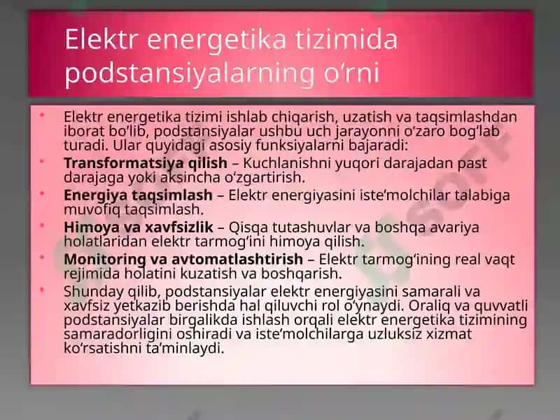 Oraliq va quvvatli podstantsiyalarning eliktr sxemalari 6