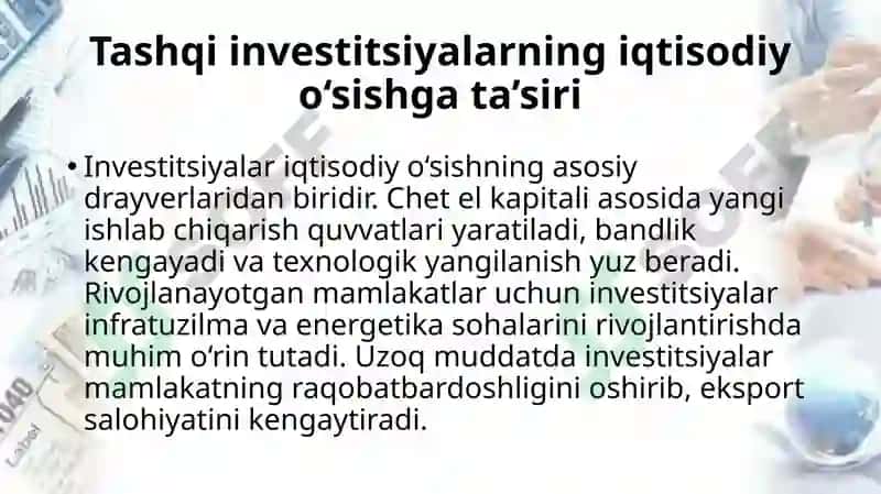 Xalqaro kapital harakati va investisiyalarga oid nazarya 6