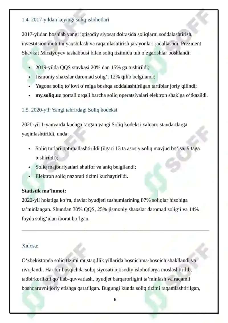 Oʻzbekistonda soliq tizimi: xususiyatlari, qarama-qarshiliklar va ularni bartaraf etish yoʻllari 6