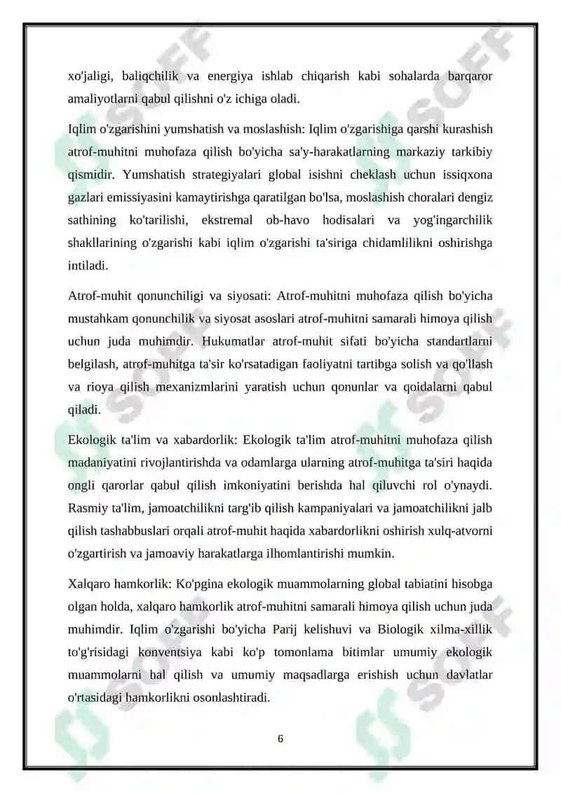 Tabiat va Atrof Muhitni Muhofoza Qilish 6