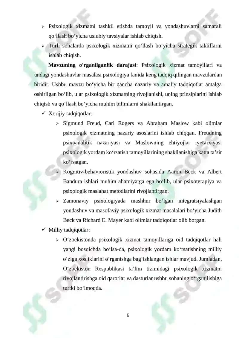 Psixologik xizmat asoslari tamoyillari va undagi yondashuvlar 6