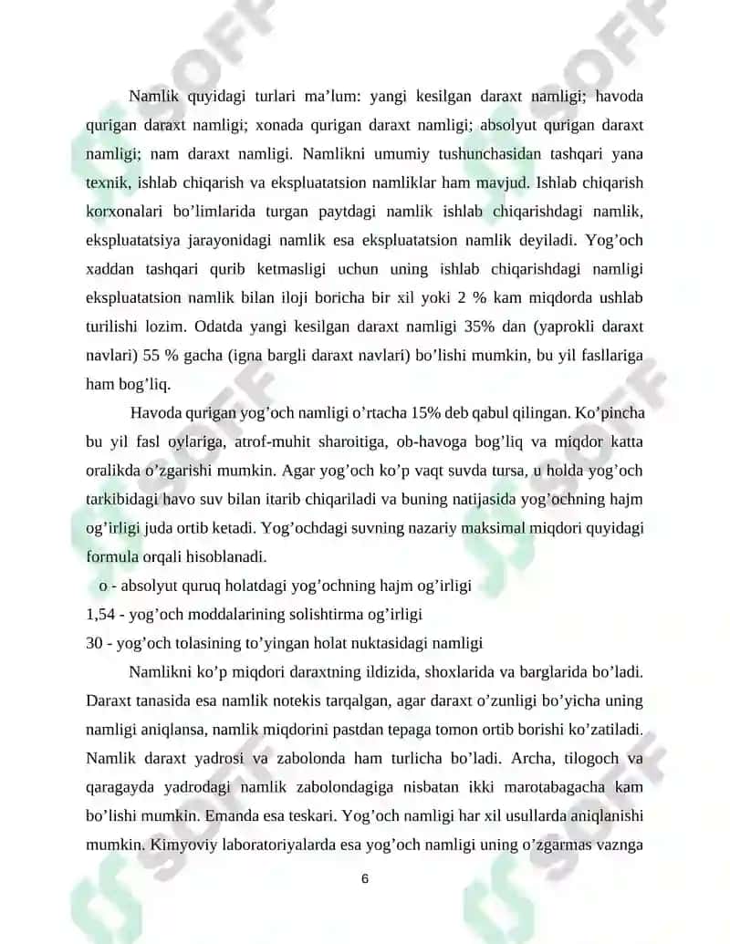 Yog'och xomashyoning mustahkamligi qattiqligi qayishqoqligi plastikligi mortligi va sifatiga qo’yiladigan talablarni o’rganish 6
