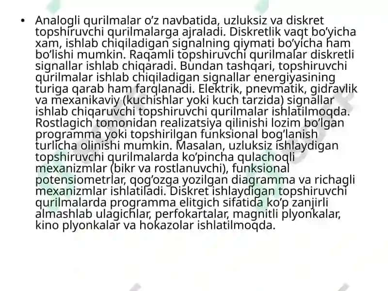 AVTOMATLASHTIRISHNING TEXNIK VOSITALARI VA RAQAMLI AVTOMATIKA 6