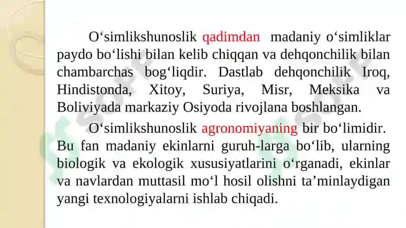 O‘simlikshunoslik fanining maqsadi va vazifasi, dalaekinlarining umumiy tavsifiva guruhlari 6