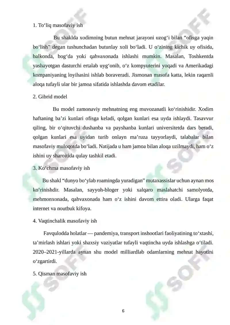 Masofaviy ish sharoitida ergonomik qoidalar va ularni joriy etish 6