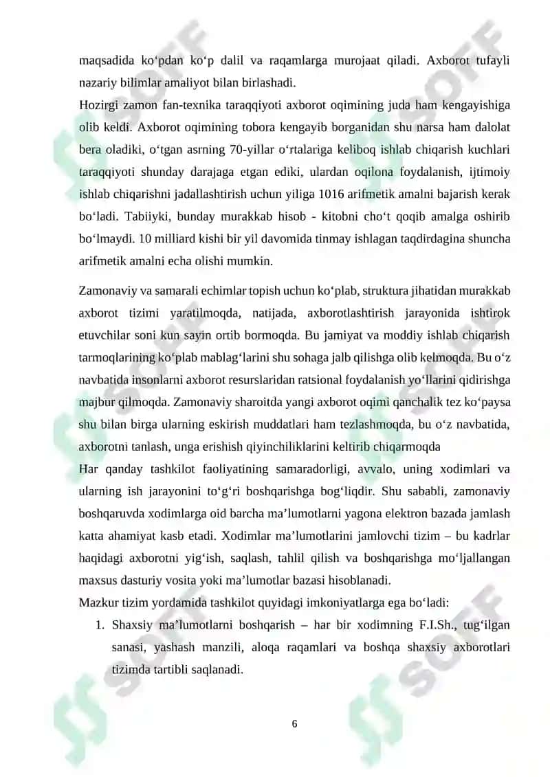 Tashkilot xodimlari ma'lumotlarini jamlovchi tizim 6