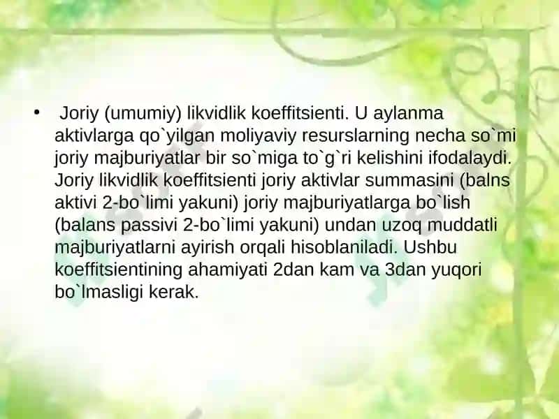 Kompaniya moliyaviy holatini baholash 6