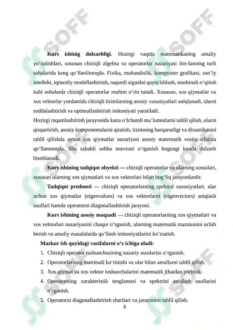 Chiziqli operatorlarning xos qiymat va xos vektorlari 6