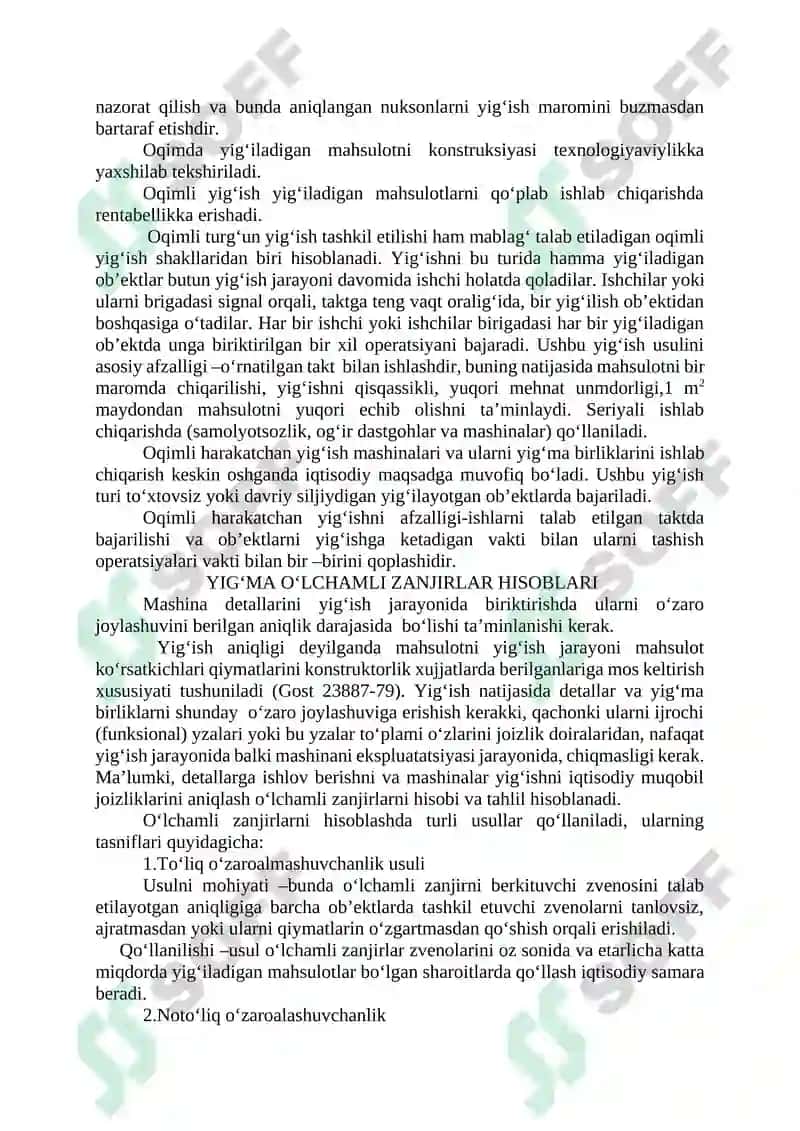 TEXNOLOGIK MASHINALARNI ZAMONAVIY YIG’ISH TEXNOLOGIYASI ASOSLARI 6