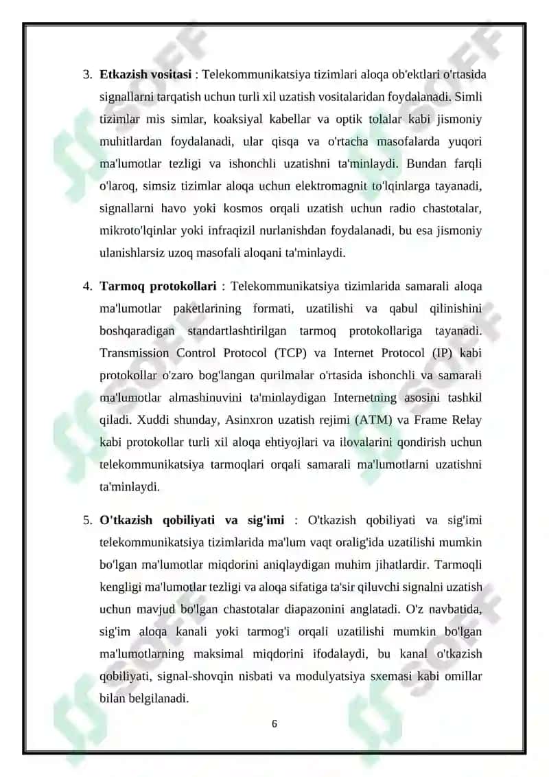 TELEKOMMUNIKATSIYA TIZIMLARINING TASNIFI 6