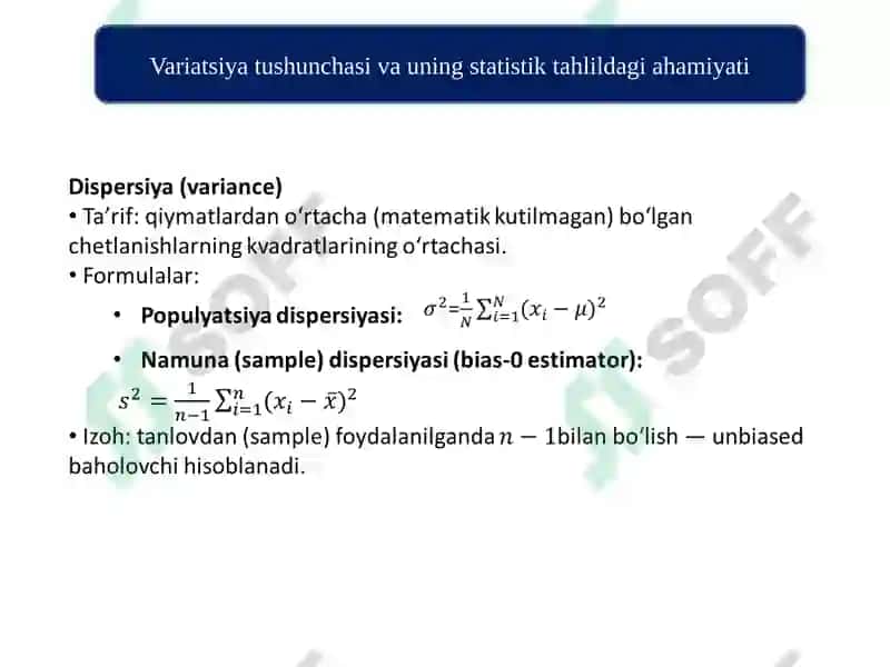 STATISTIKADA VARIATSIYANI BAHOLASH USULLARI VA DISPERSION TAHLIL ASOSLARI 6