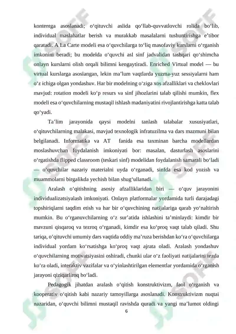 Blended learning mo‘deli asosida informatika va AT  fanini o‘qitish meto‘dikasi 6