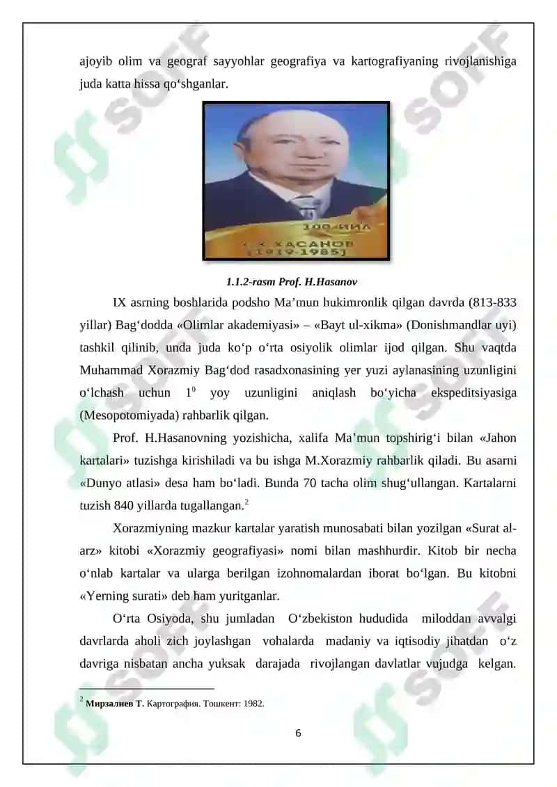 O’RTA OSIYOLIK OLIMLARNING KARTOGRAFIK BILIMLAR RIVOJLANISHIGA QO’SHGAN HISSASI 6