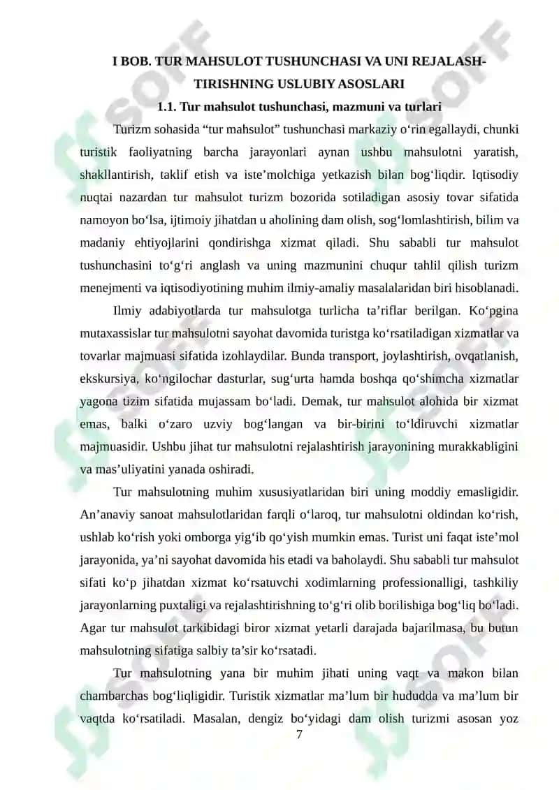 TUR MAHSULOTNI REJALASHTIRISHNING USLUBIY ASOSLARI VA TAMOYILLARI 6