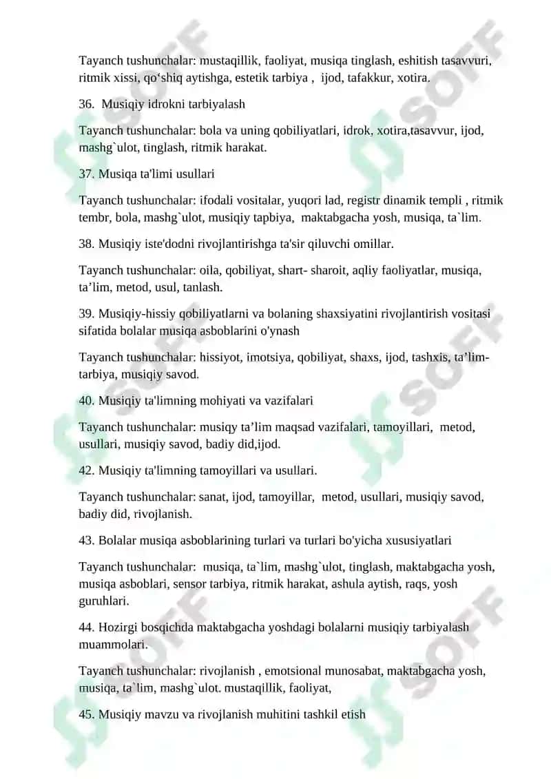 BOLALAR MUSIQIY TAʼLIM METODIKASI FANI BOʻYICHA YOZMA ISH SAVOLLARI 6