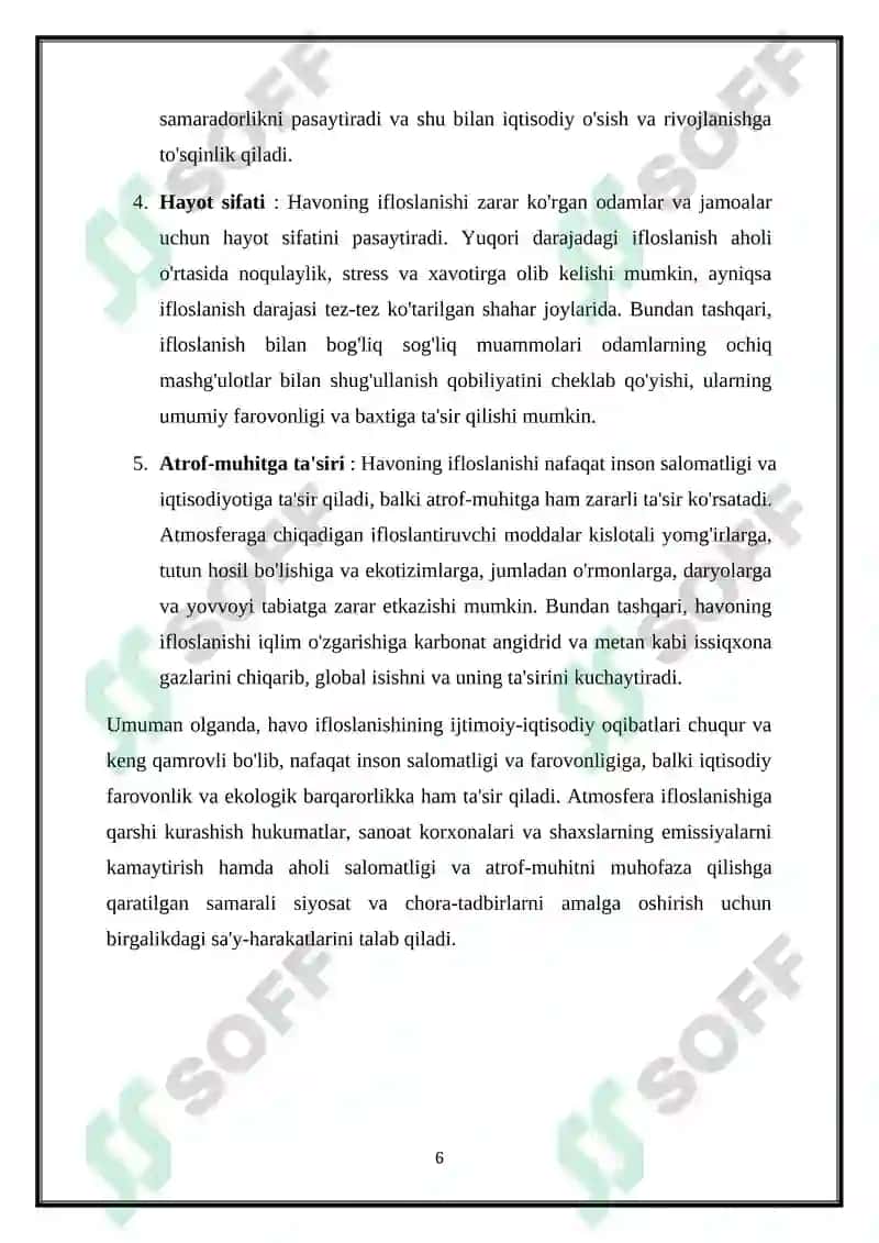 ATMOSFERA HAVOSI IFLOSLANISHINING IJTIMOIY IQTISODIY OQIBATLARI 6