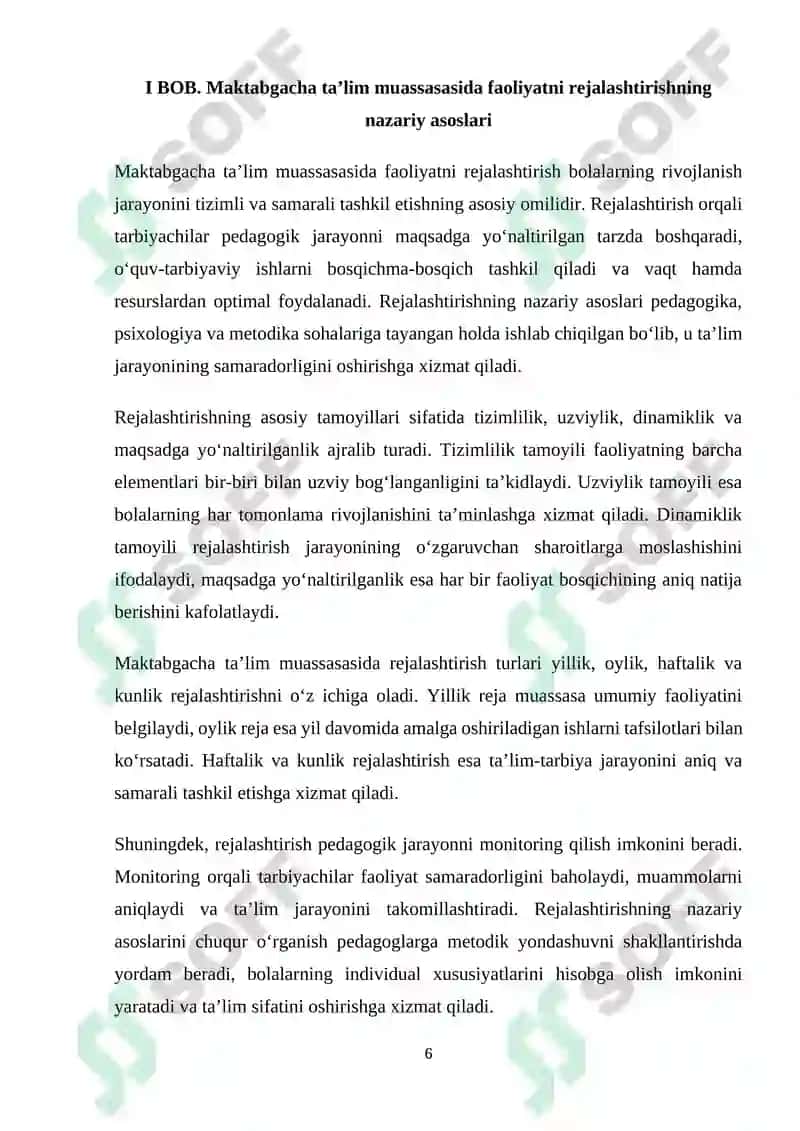 Maktabgacha ta'lim rejalashtirish asoslari 6