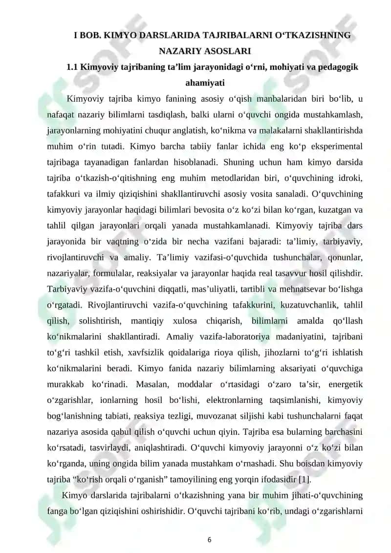 TAJRIBA O‘TKAZISH VA ULARNI OG‘ZAKI TUSHUNTIRISH BILAN UYG‘UNLASHTIRISH 6