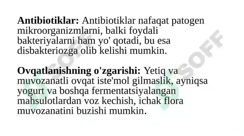 Disbakterioz, disbioz, kelib chiqishida qatnashuvchi omillar. Disbakterioz, disbiozlarga bakteriolog 6