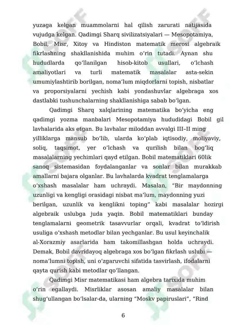 ALGEBRA FANINING VUJUDGA KELISHI VA RIVOJLANISHI 6