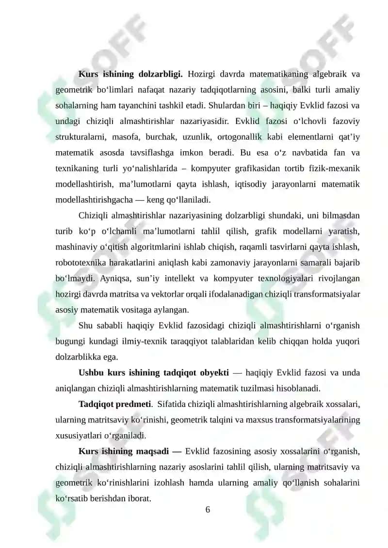 Haqiqiy Evklid fazosida chiziqli almashtirishlar 6