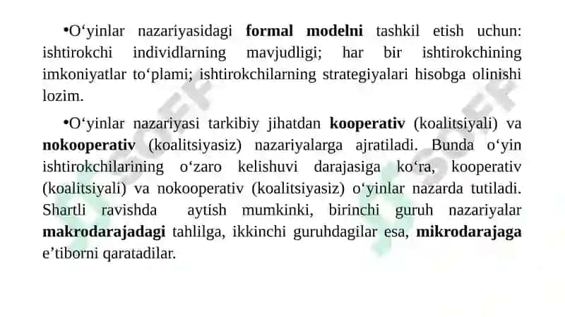 O‘YINLARNAZARIYASI VA O‘ZARO HAMKORLIKLARNI MODELLAShTIRISh 6