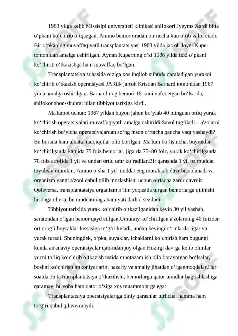 Insonning transplantatsiya qilinadigan a’zolarini va to’qimalarini O’zbekiston Respublikasidan tashqariga olib chiqish 6