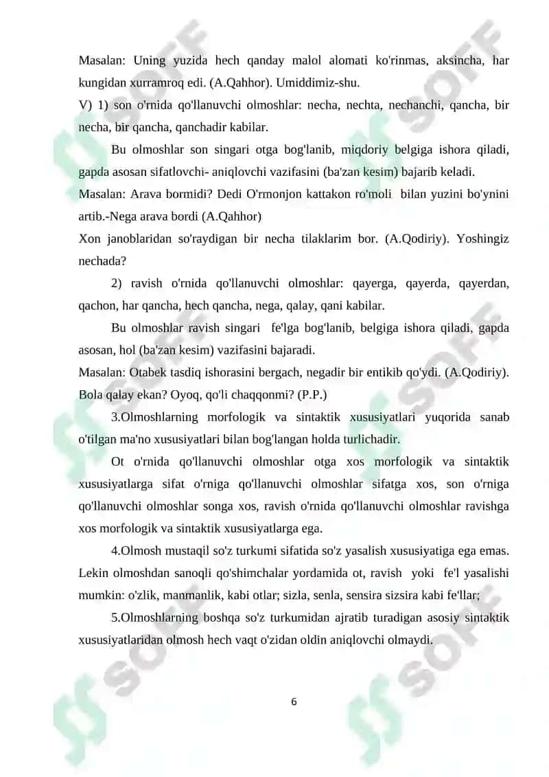 OLMOSHNING MORFOLOGIK   BELGI VA XUSUSIYATLARI (O‘TKIR HOSHIMOV ASARLARI MISOLIDA 6