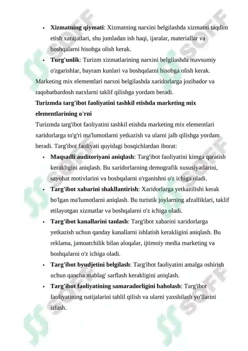 Turizm sohasida marketing mixdan foydalanish 6