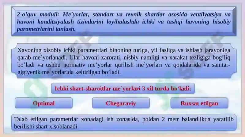 Ichki va tashqiq havo ning hisobiy parametrlari 6