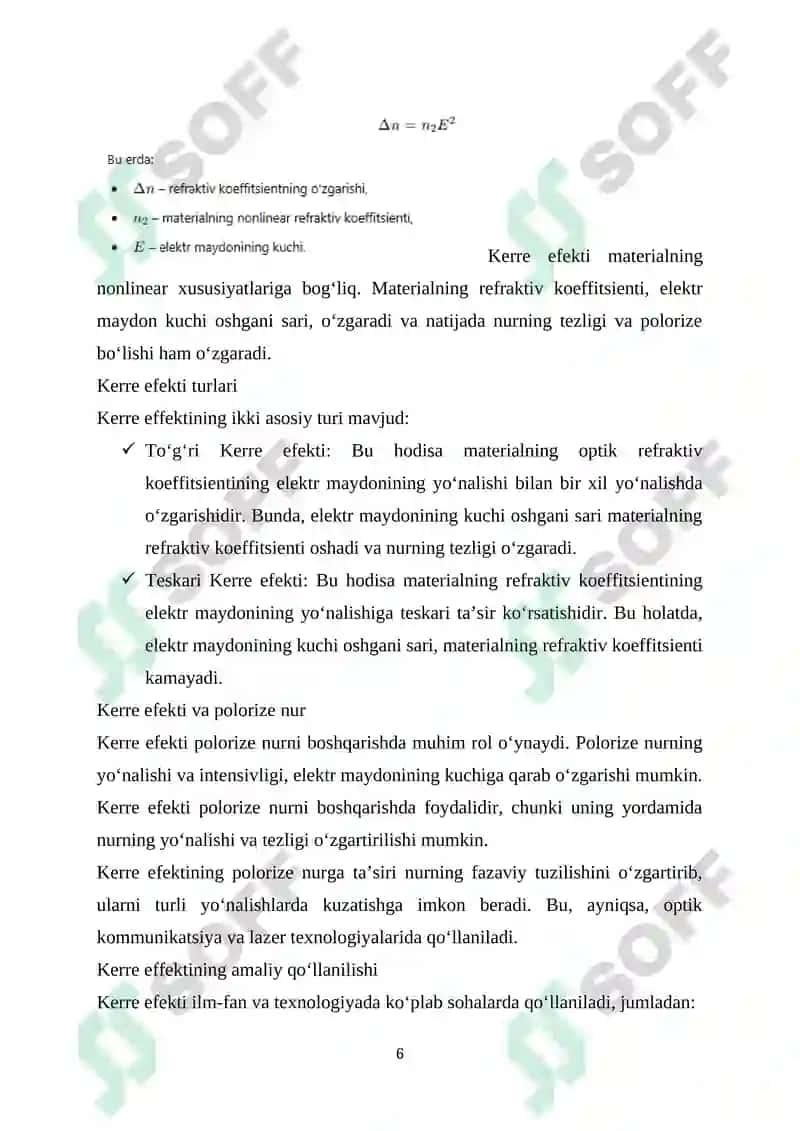 Ikkilanma nur sindirish, kerre efekti va qutblanish texnologiyalari 6