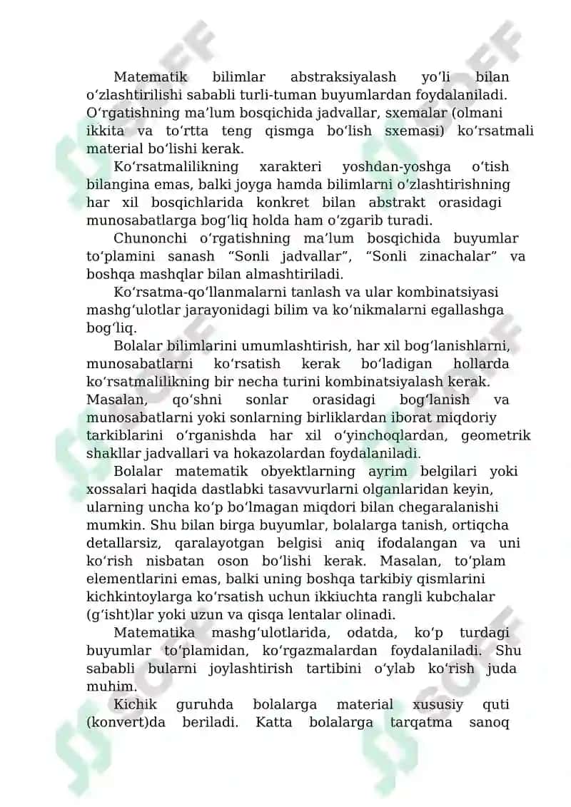 Matematika mashg’ulotlari va ularni o’tishga qo’yilgan didaktik talablar. 6