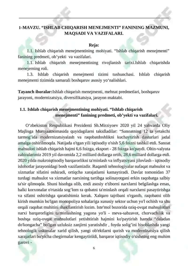 ISHLAB CHIQARISH MENEJMENTI 6