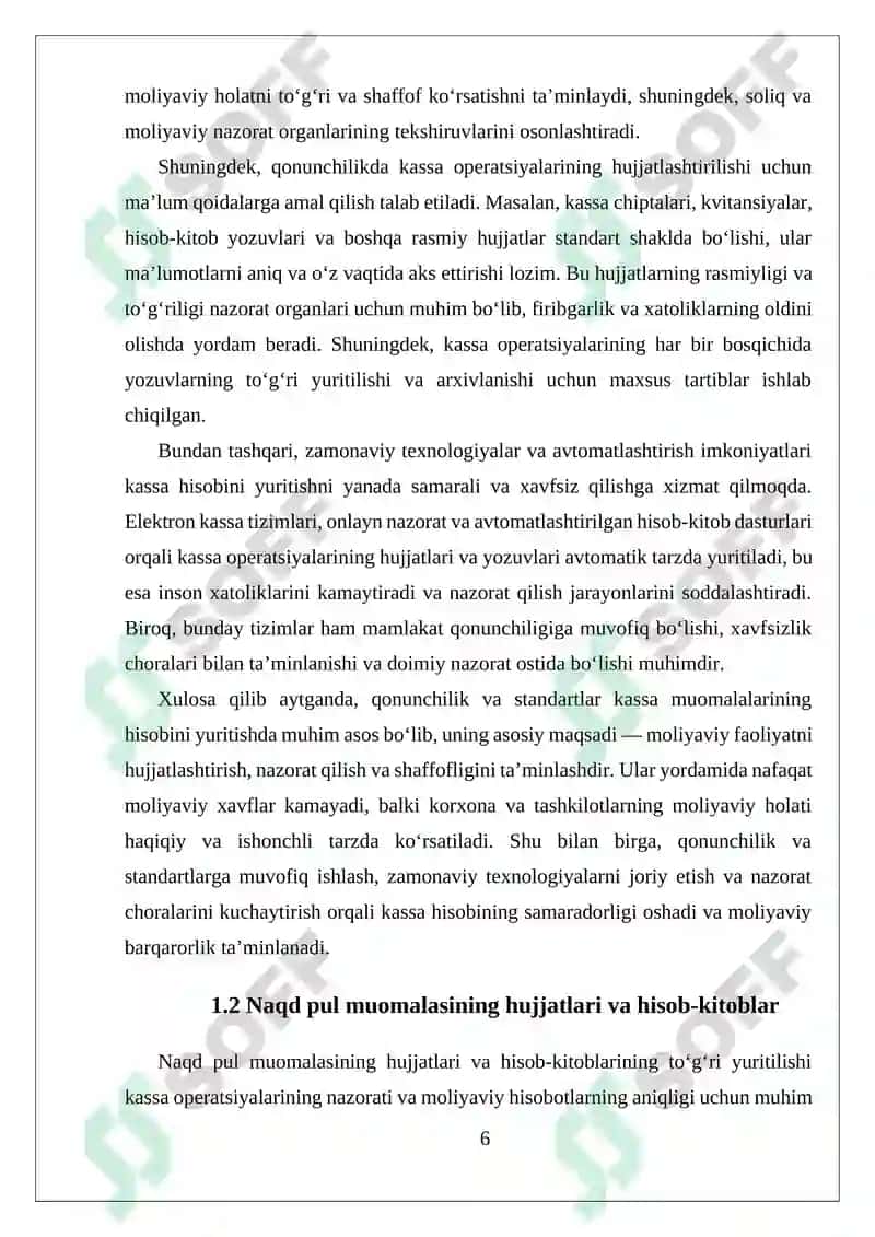 Kassa muomalalarining hisobini yuritish tartibi 6