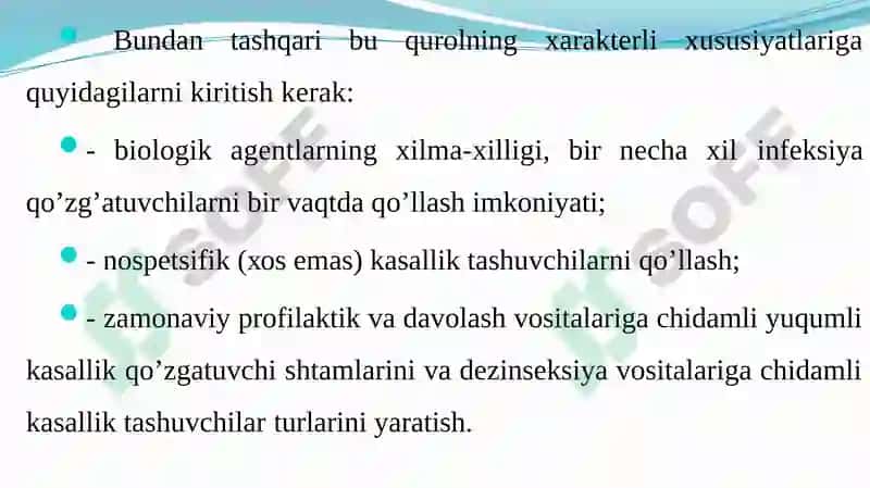 Bаkteriоlоgik (biоlоgik) Vositalar Bilan Zаrаrlаngan О’chоqdа Epidemiyagа Qаrshi Chora Tаdbirlаr 6