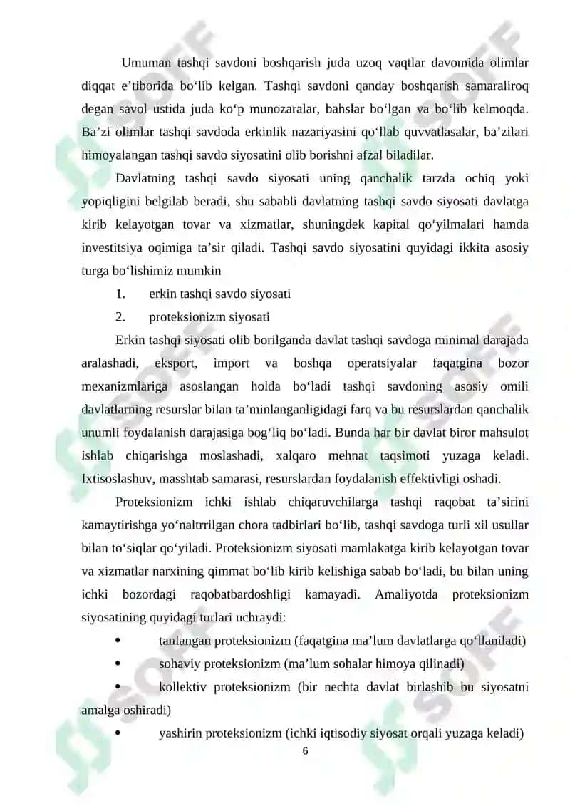 O'zbekiston tashqi savdo siyosatini erkinlashtirish va samaradorligini oshirish yo'llari 6
