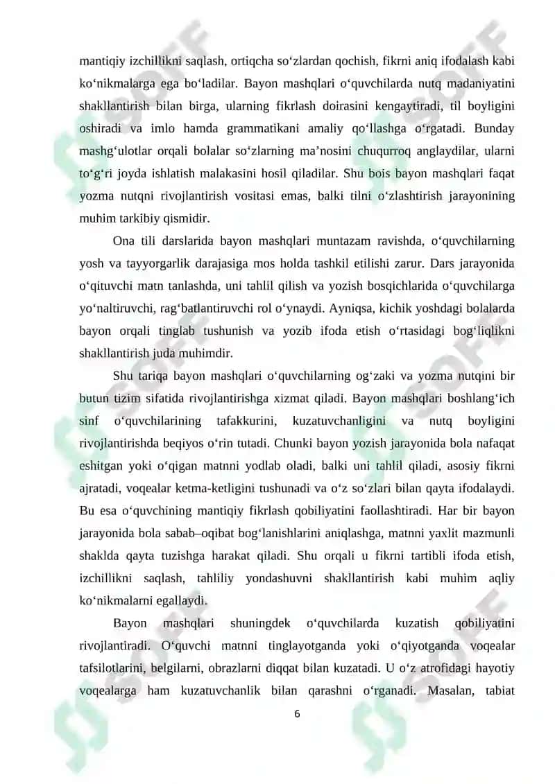 Boshlang‘ich sinflarda bayon yozish 6