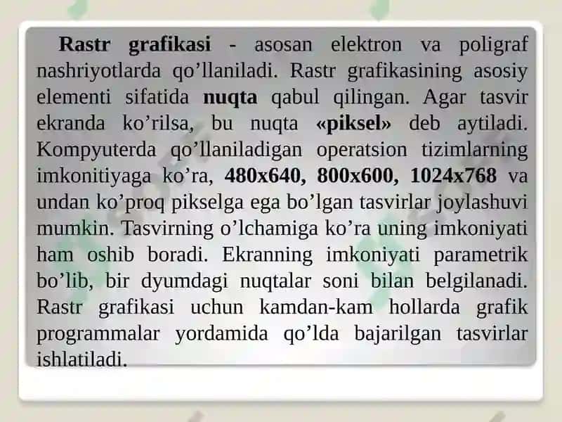 Ma'ruzamavzu: Grafik modellashtirish. Loyihalash jarayonida amaliy dasturlarnigrafik imkoniyatlaridan foydalanish 6